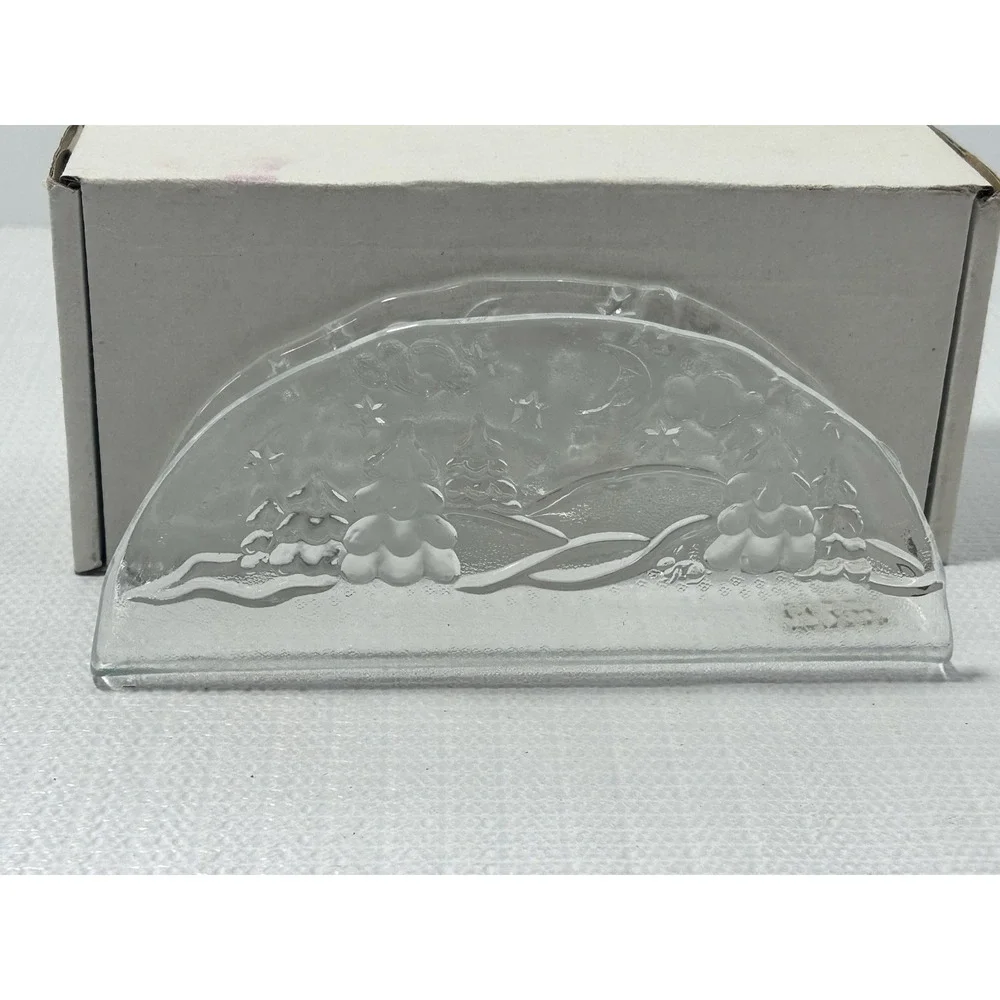 VTG Glasex Germany Napkin Holder Winter Scene Glass Holiday Christmas Grannycore